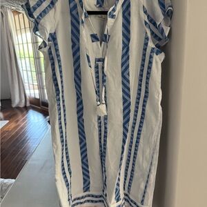 Vineyard Vines White and Blue Striped Embroidered Coverup Dress